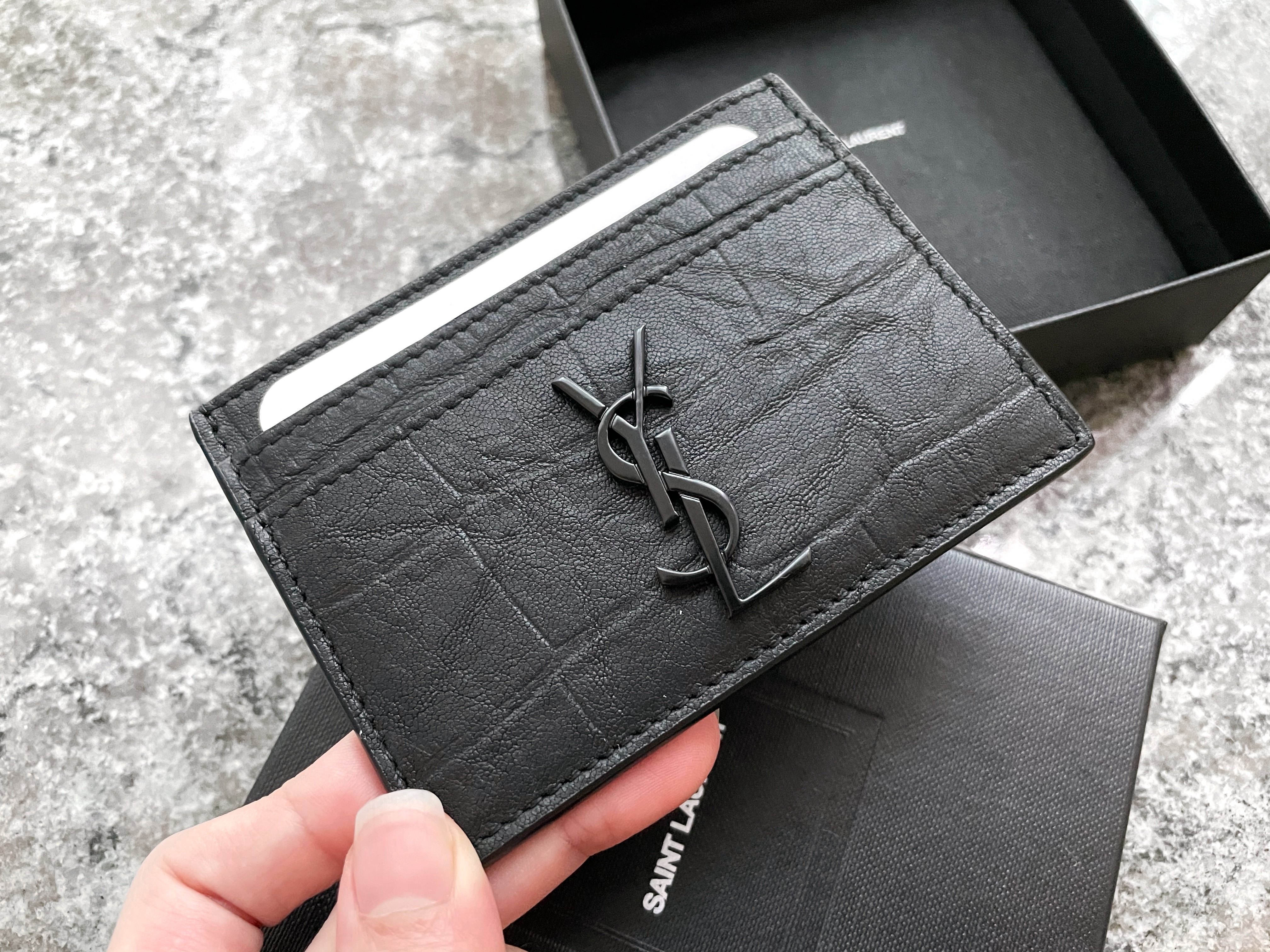 YSL Crocodile Embossed Leather Cardholder