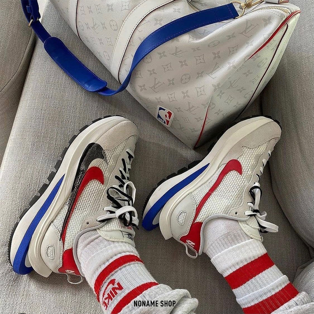 Sacai x Nike VAPORWAFFLE 聯名 解構 雙勾 麂皮 網眼 拼接 白 跑鞋