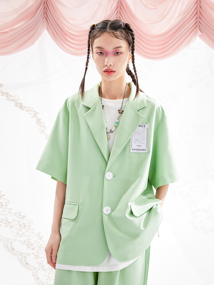 I DON’T SMOKE  綠色 寬鬆 休閒 短袖 西裝外套  DONSMOKE Don’t Smoke