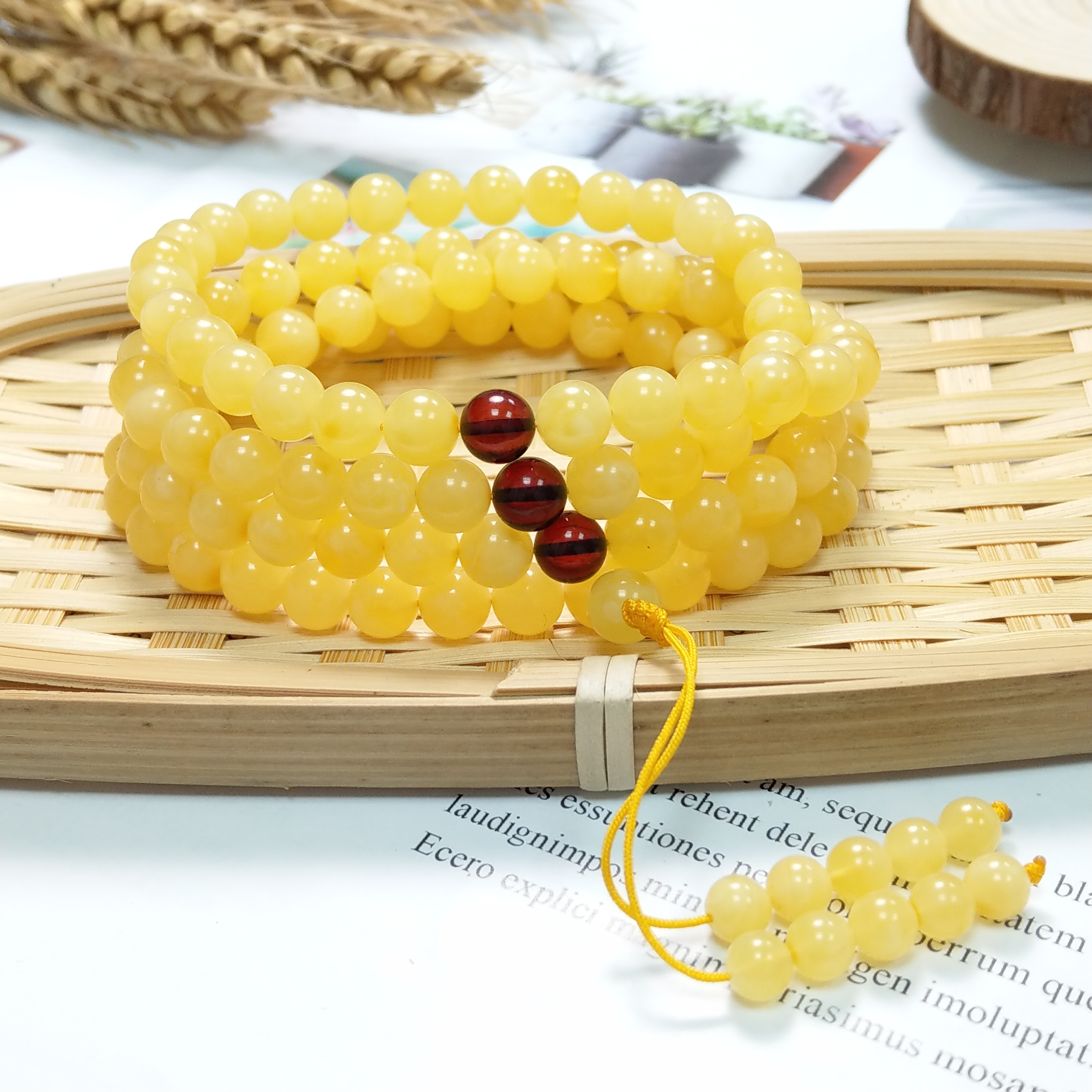 精品款天然波羅的海黃蜜蠟108顆念珠 6/7/8/9mm