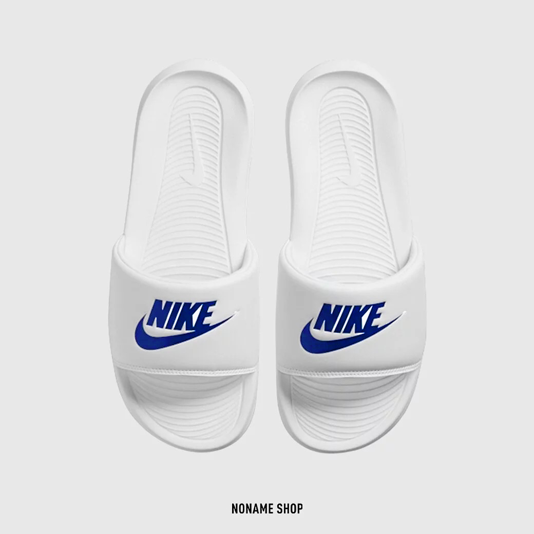 NIKE VICTORI ONE SLIDE 字勾 軟底 拖鞋 白底藍字 (男款)