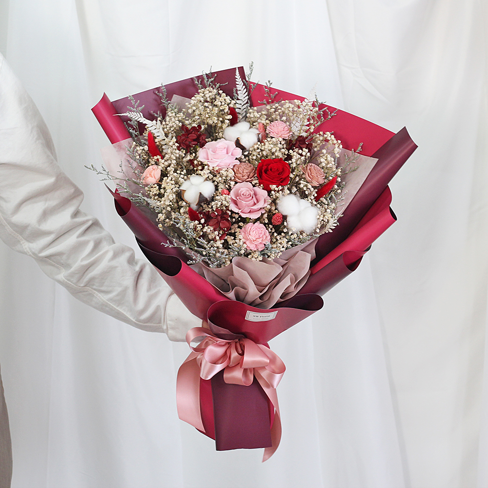 |美酒佳人-玫瑰花束-情人節禮物-求婚花束-永生花束-特大|