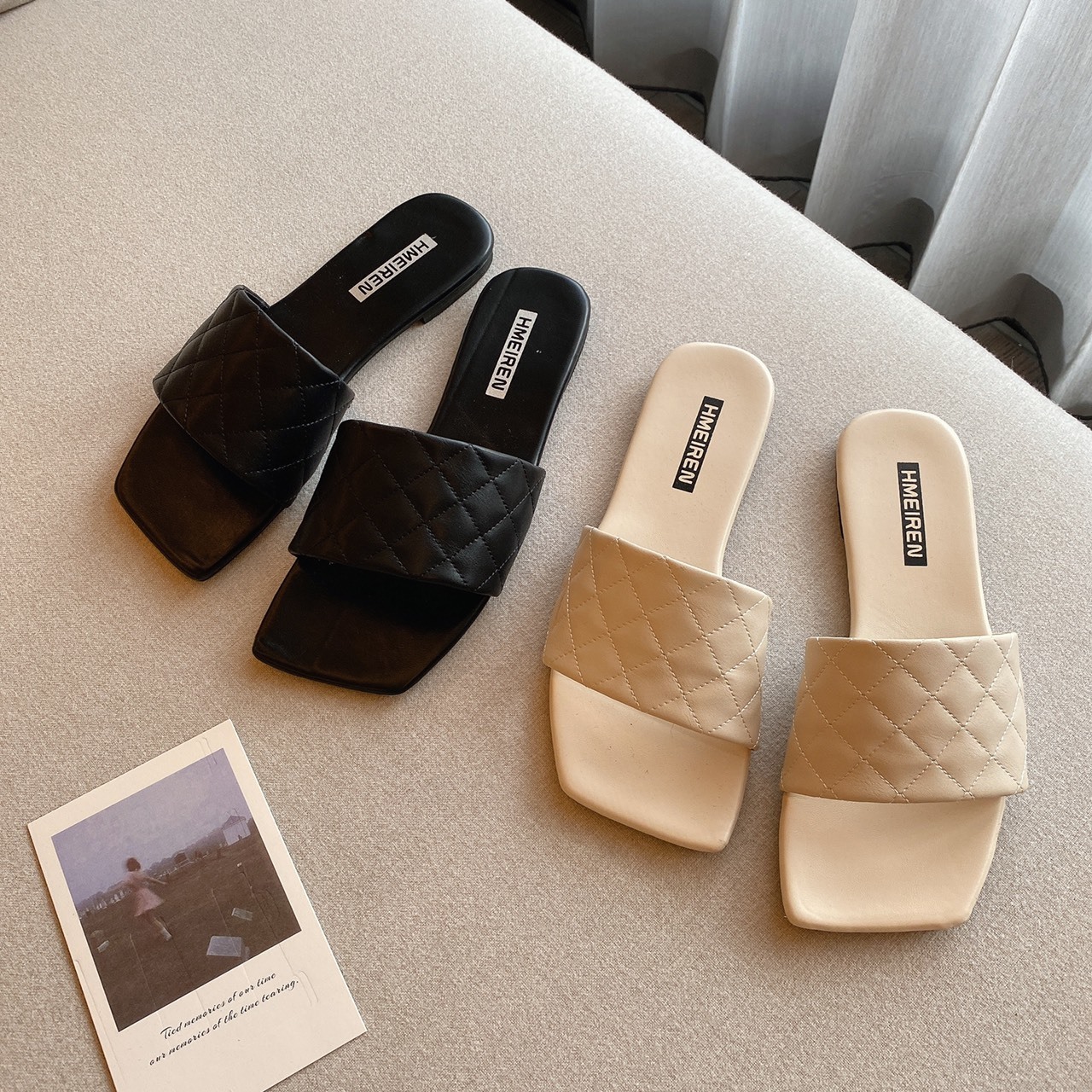 菱格紋平底涼拖鞋/二色