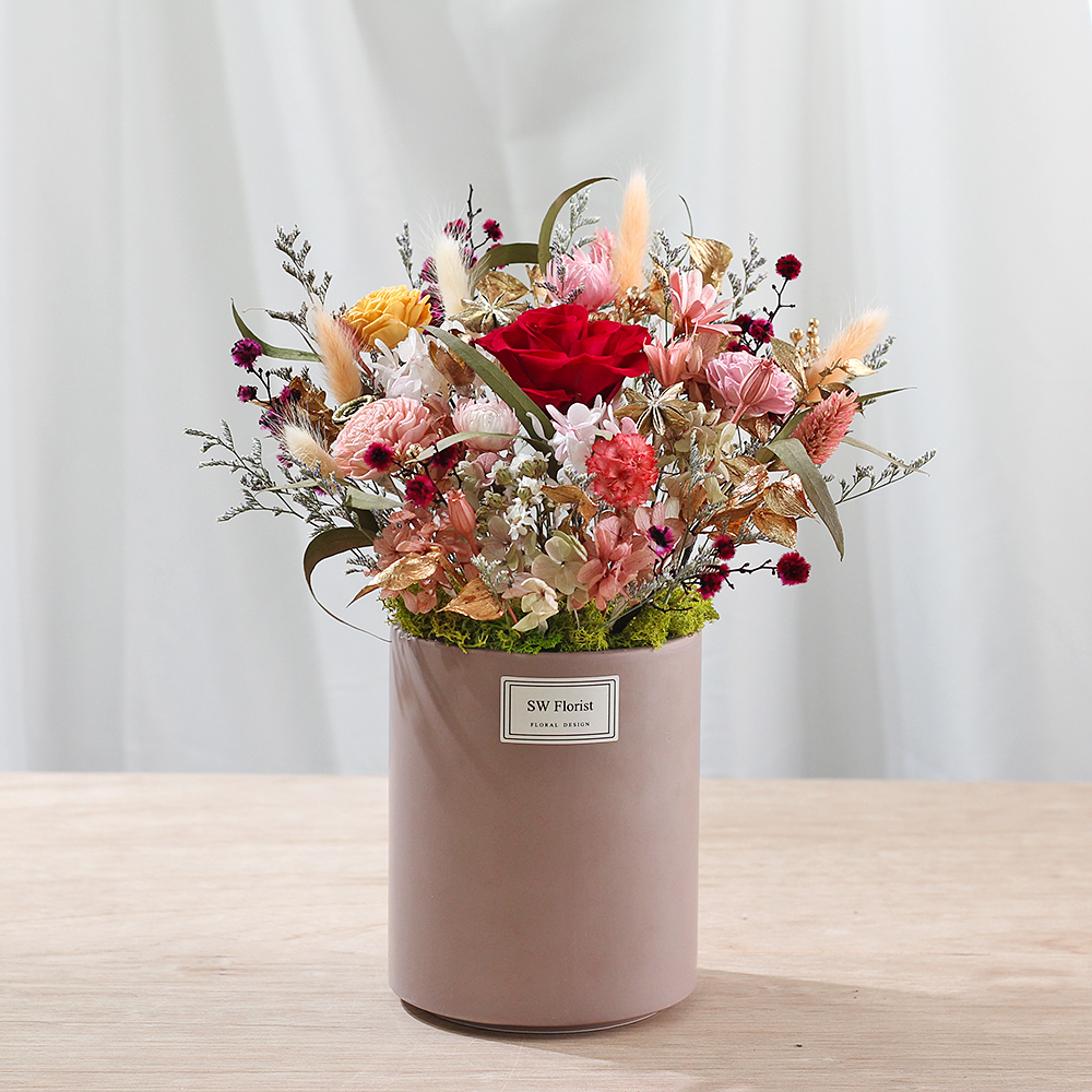 |西班牙風情-永生花盆栽-喬遷賀禮-家中布置-水泥盆-大型|