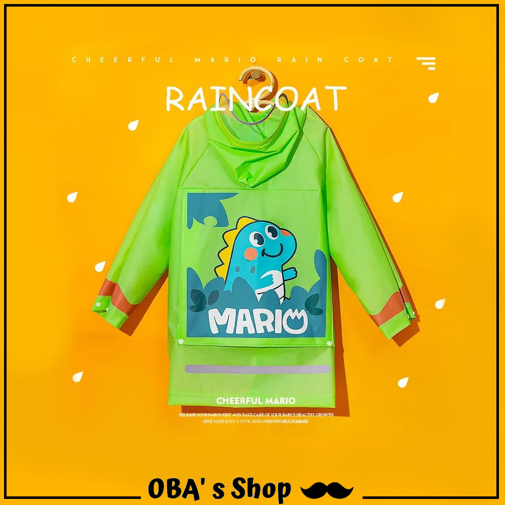【限量】MARIO綠色恐龍-帶書包位兒童雨衣(90-150)