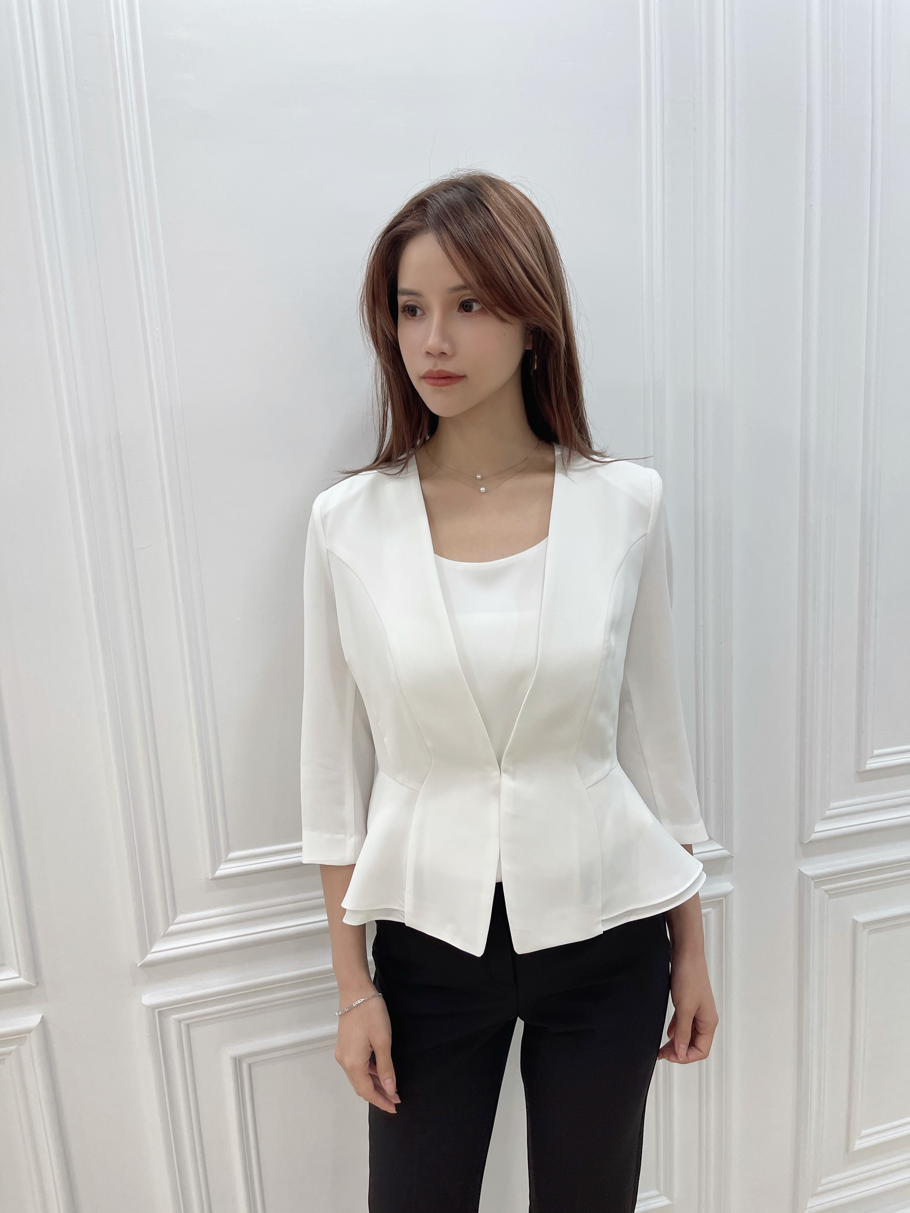 (JS自訂)雙層收腰顯瘦西外(白)