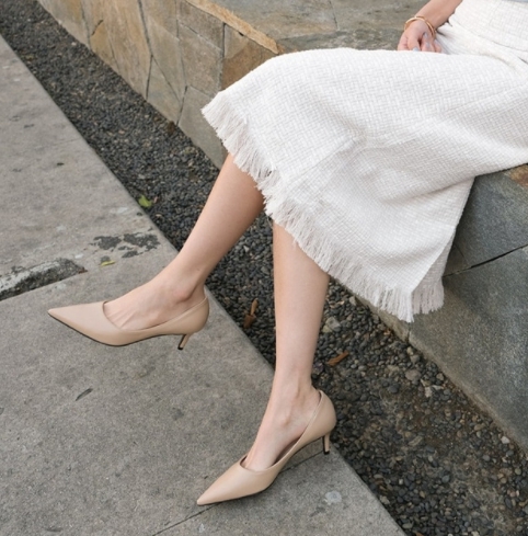 真皮尖頭跟鞋(34-40)(3種高度)(多色)