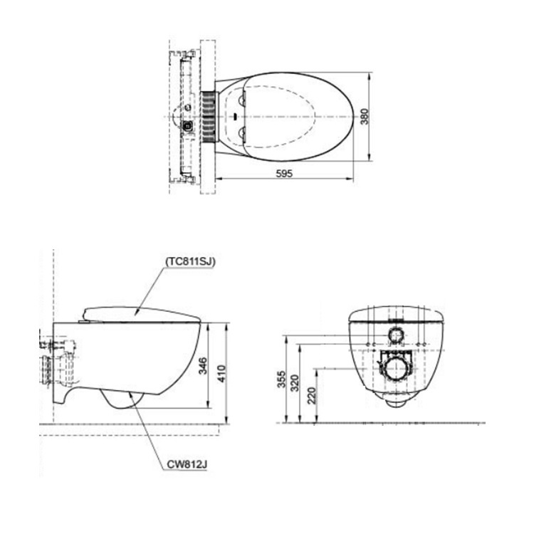 Toto CW812J + SC111 Wallhung Washdown Toilet with Slow Closing Seat Cover - Wels