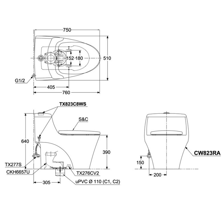 Toto CW823RAHK#W + TC281SJ One Piece Rimless Toilet with Dual Flush 3/4.5L 3D Tornado Flushing with Slow Closing Seat Cover *CEFIONTECT*