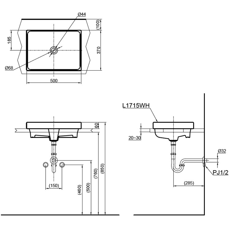Toto L1715WH Semi-Builtin Washbasin *CEFIONTECT*