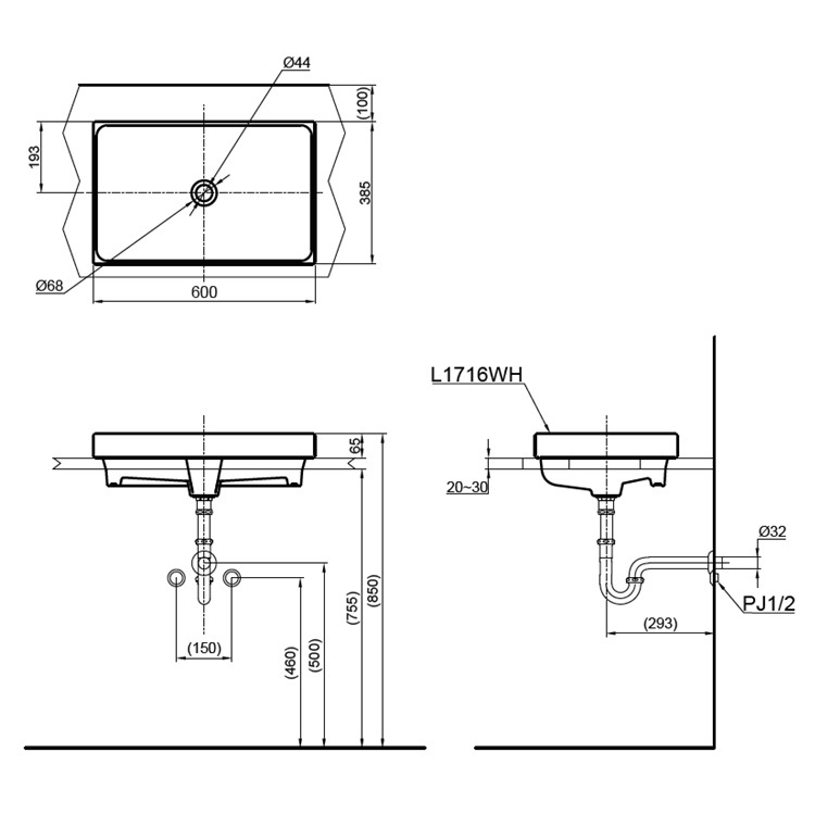 Toto L1716WH Semi-Builtin Washbasin *CEFIONTECT*