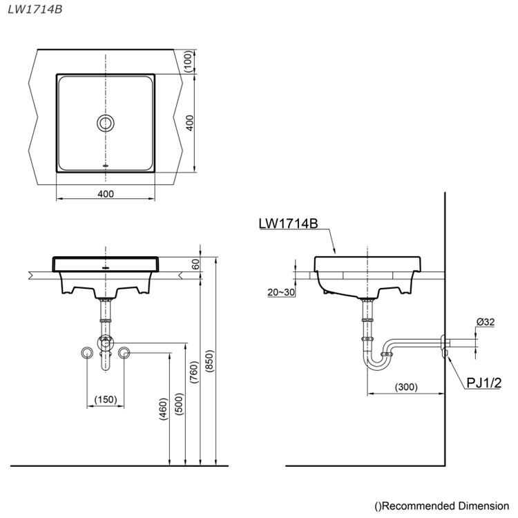 Toto LW1714B Semi-Builtin Washbasin *CEFIONTECT*