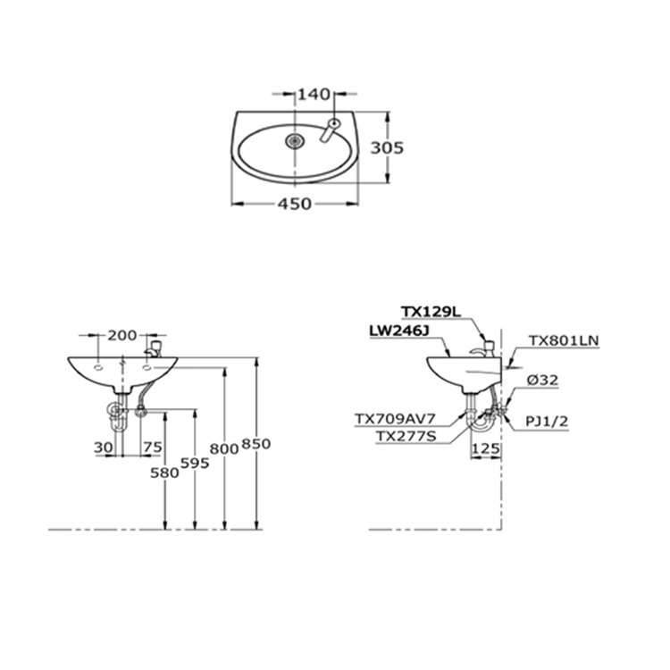 Toto LW246 Wallhung Washbasin