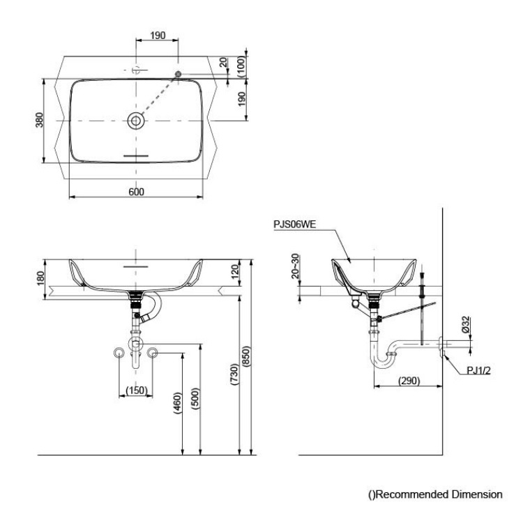 Toto PJS06#MW Console Lavatory with Lever Waste