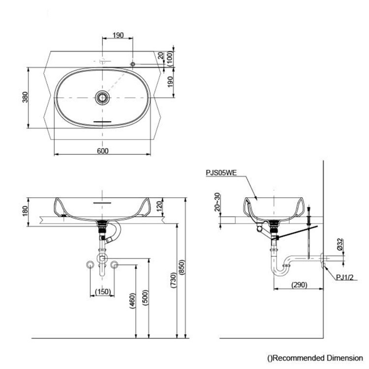 Toto PJS05#MW Console Lavatory with Lever Waste