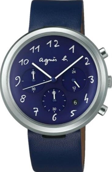 萬年鐘錶 - agnes b.  經典手繪數字三眼皮革男錶  VD53-KC30B  /  BT3025X1   錶徑40MM