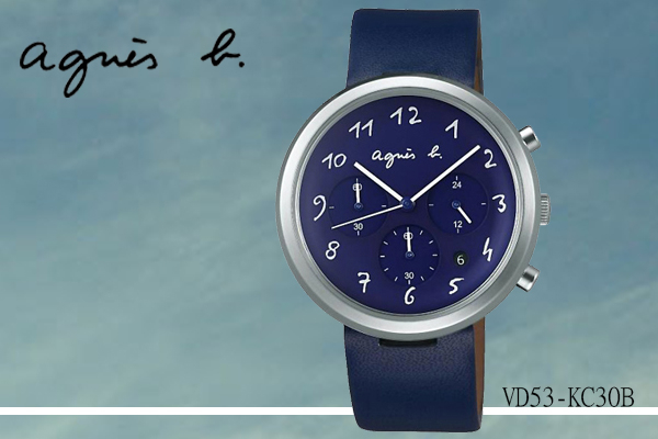 萬年鐘錶 - agnes b.  經典手繪數字三眼皮革男錶  VD53-KC30B  /  BT3025X1   錶徑40MM