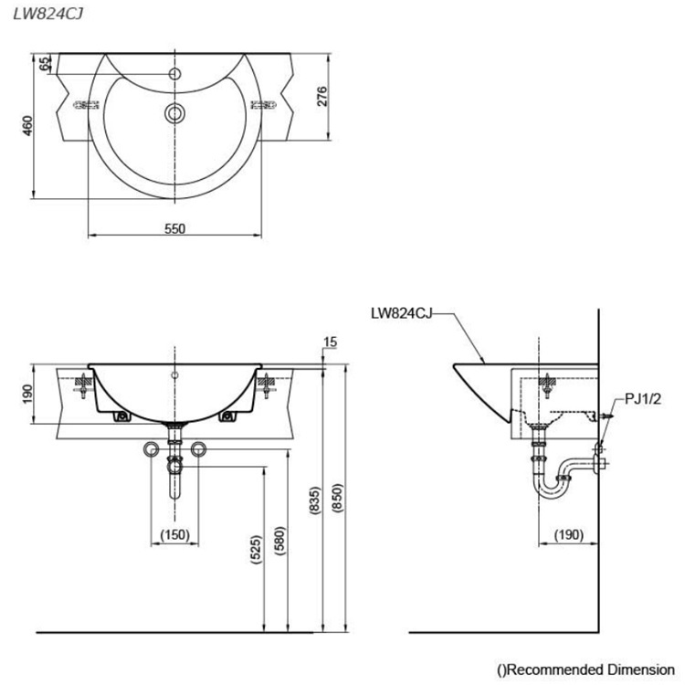 Toto LW824 Semi-Recessed Washbasin
