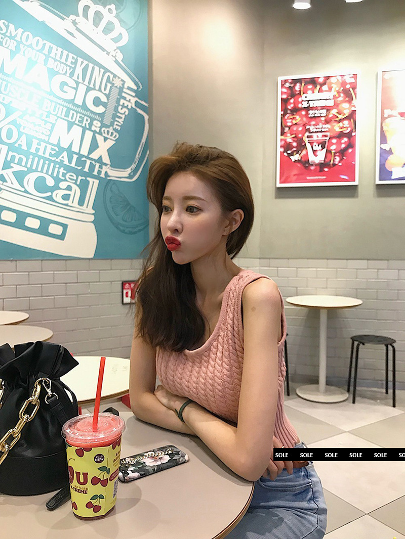 針織麻花無袖上衣(白/卡其/藕粉)