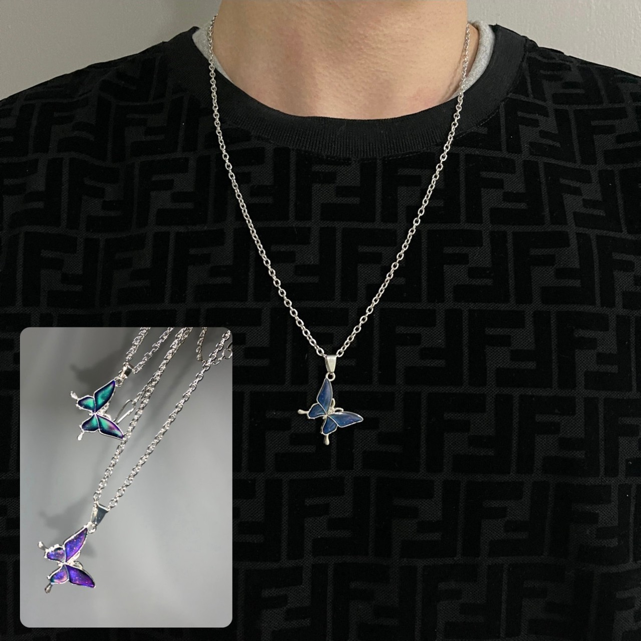 SAZ 炫彩 漸變 蝴蝶 項鍊 情侶款