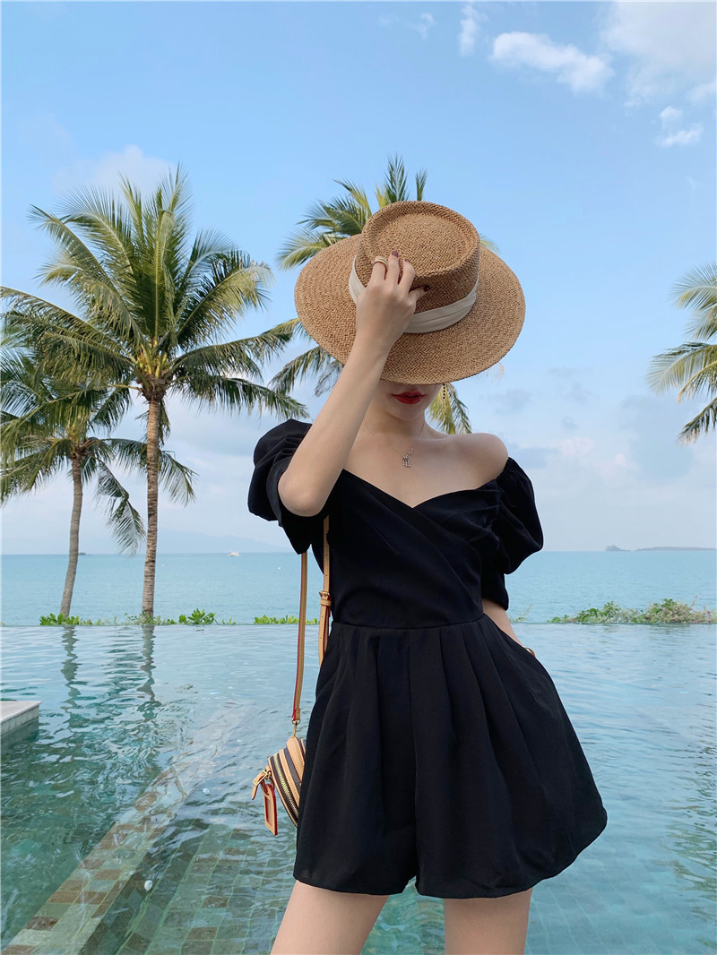 V領連身褲裙 (灰/黑) 