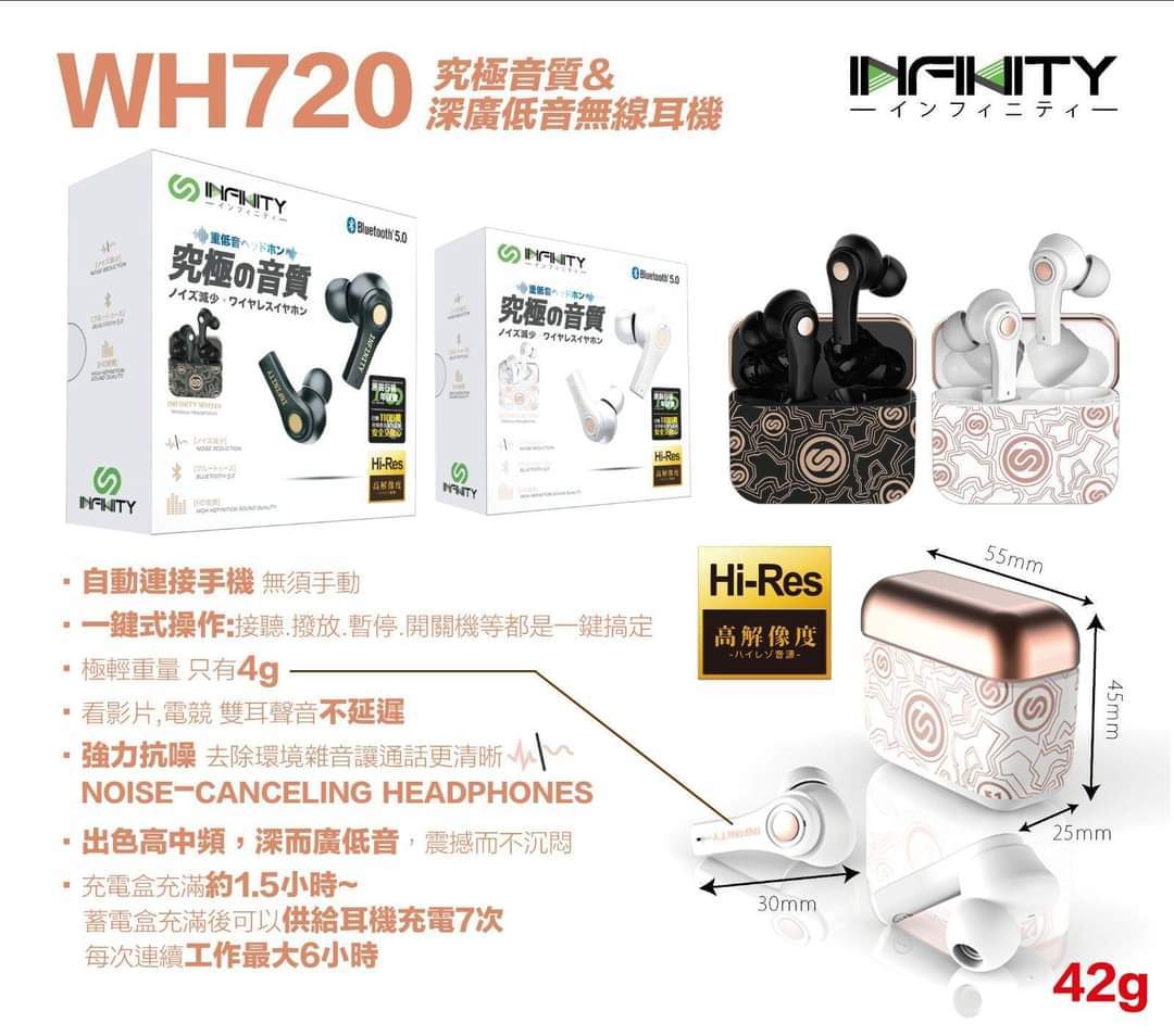 Infinity 6D環繞重低音5.0藍芽耳機WH720