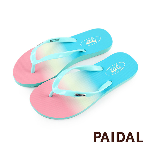 Paidal 彩虹漸層足弓夾腳涼拖鞋-彩虹綠