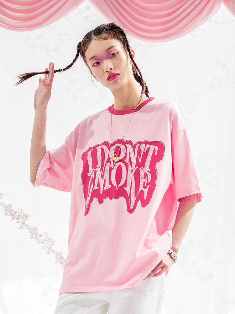 I DON’T SMOKE  LOGO 水鑽 字母 撞色 短袖 短T  DONSMOKE Don’t Smoke