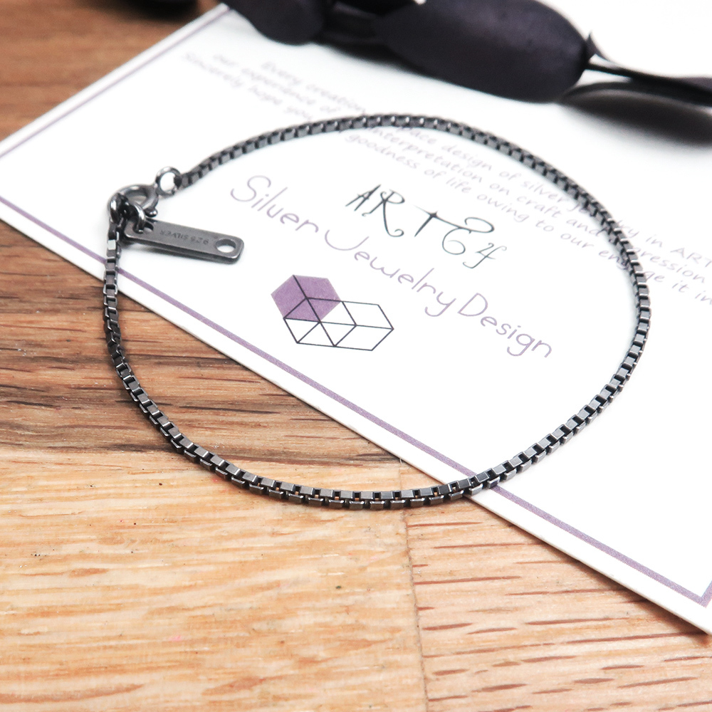 極細版威尼斯腳鍊 復古黑(1.3mm細鍊) 925純銀刻字腳鍊