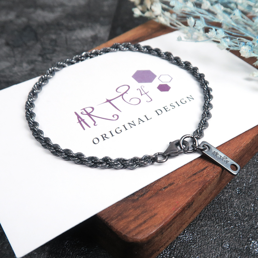 編織繩索腳鍊 復古黑 (2.8mm中細鍊) 925純銀刻字腳鍊