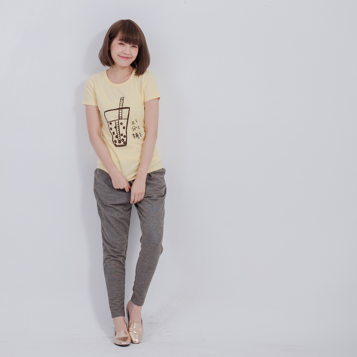 珍珠奶茶 三分糖!! 蜜桃棉T恤 台灣特產 Bubble Tea