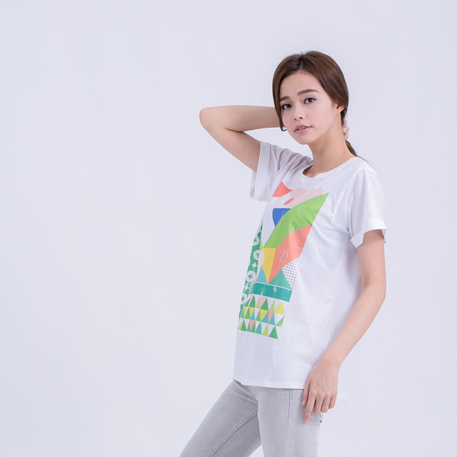 京都抹茶綠寬版反褶方袖女T / 白