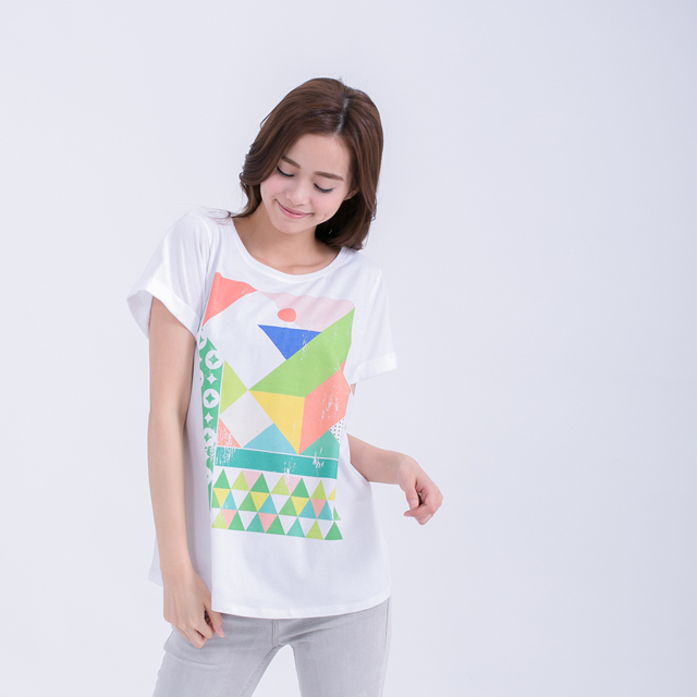 京都抹茶綠寬版反褶方袖女T / 白