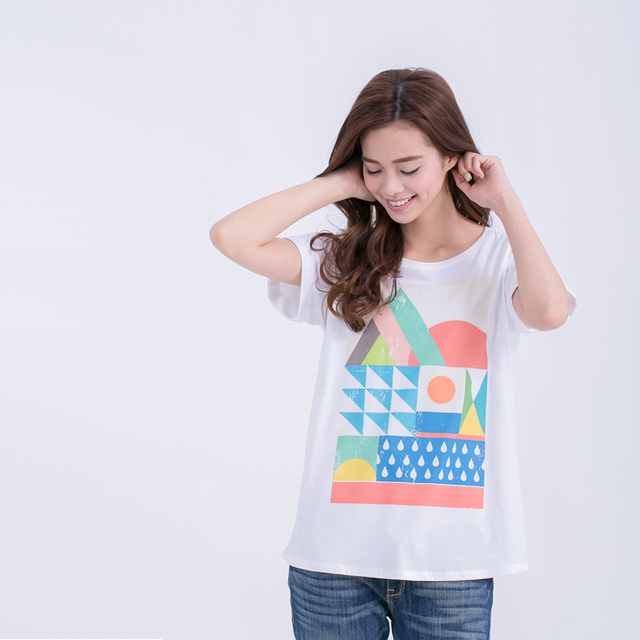 京都下雨寬版反褶方袖女T / 白