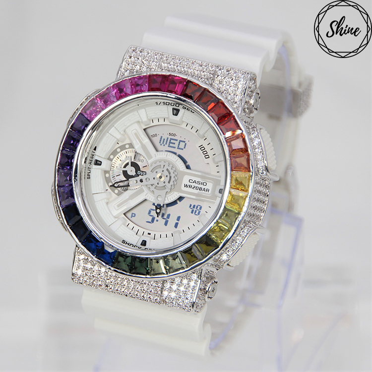 銀色 改裝手錶 GA-110MW-7A - 彩虹