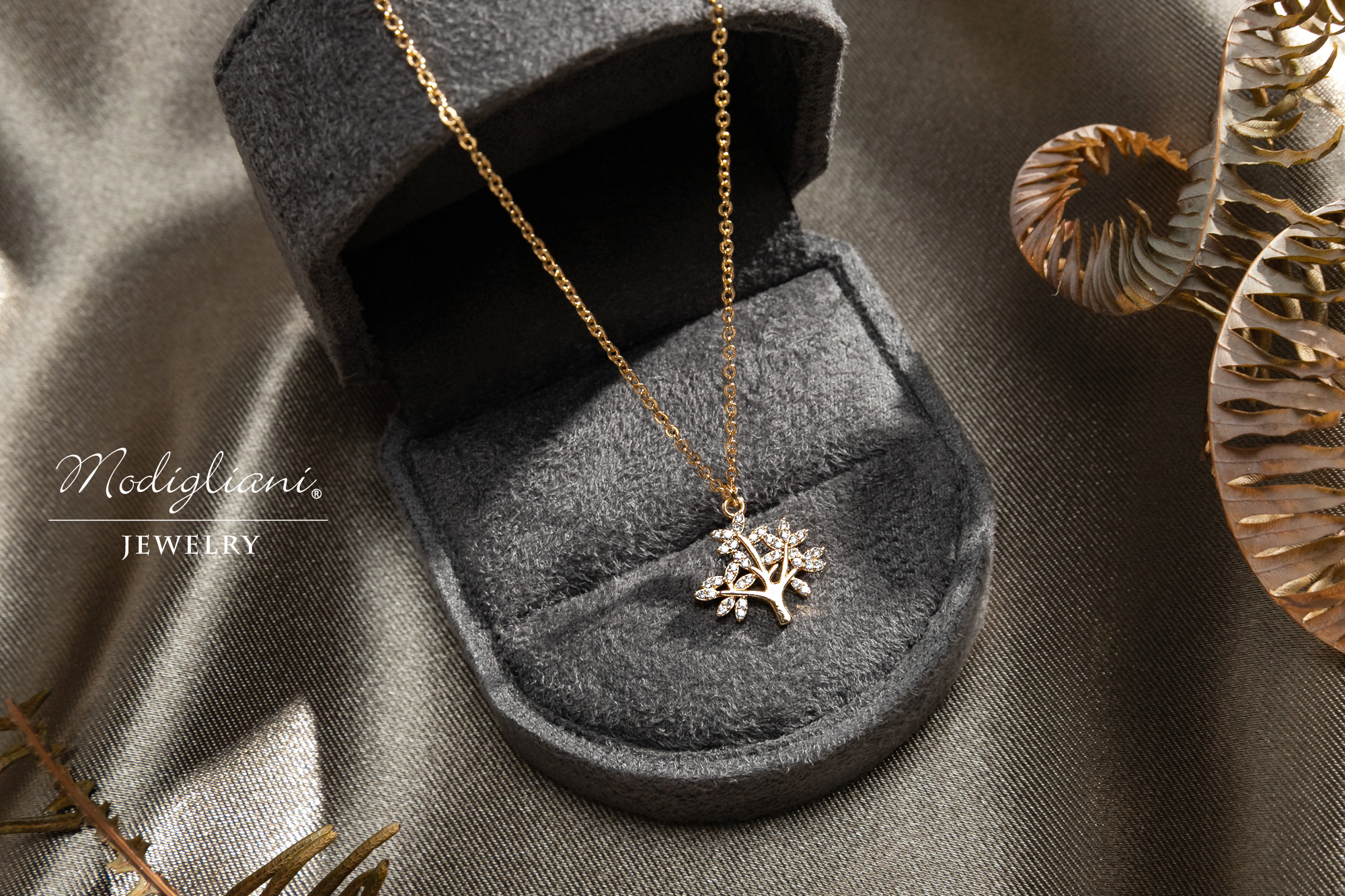 黃銅飾品,黃銅,簡約,百搭,花草,項鍊,18K金,鋯石,樹