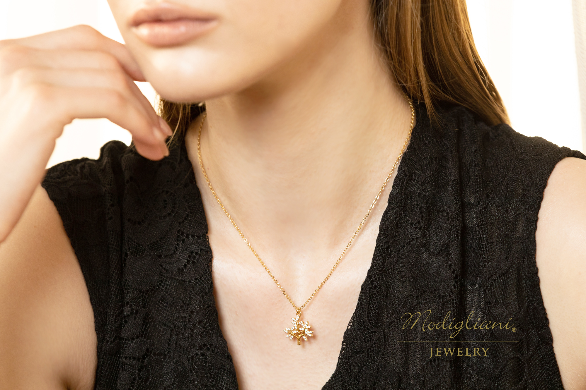 黃銅飾品,黃銅,簡約,百搭,花草,項鍊,18K金,鋯石,樹