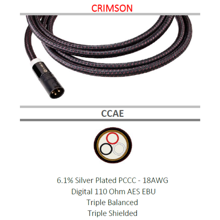 Clarus Crimson 旗艦 AES/EBU 全平衡數碼音頻線 (單結晶超純銅鍍銀/PC-OCC) (1條)