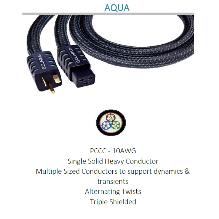 Clarus Aqua 10AWG 20安倍大電流電源線 (單結晶超純銅/PC-OCC) (1條)