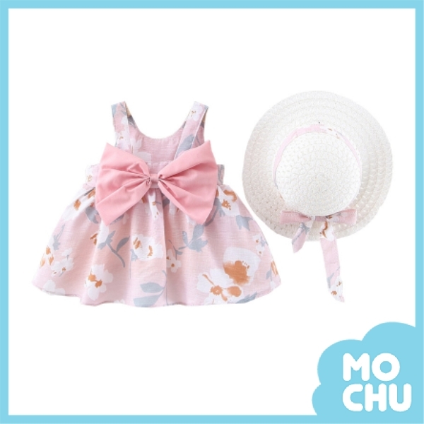 夏日風情小洋裝＋帽子-桃花(三色)