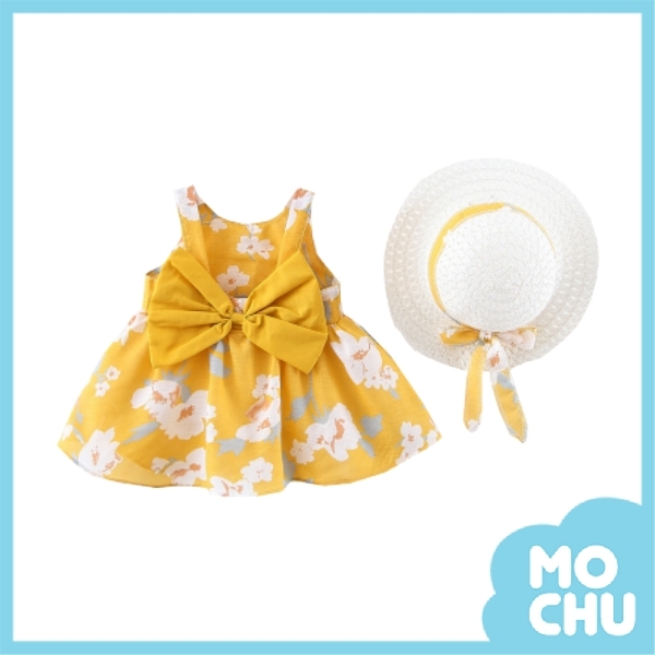 夏日風情小洋裝＋帽子-桃花(三色)