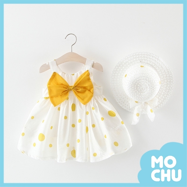 點點大蝴蝶結洋裝＋帽子(三色)