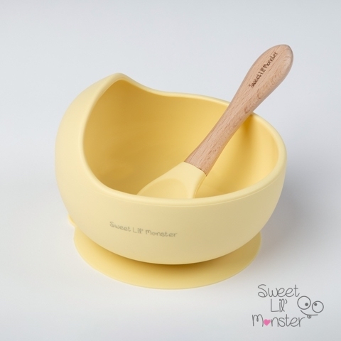 〖 Sweet Lil' Monster 〗馬卡龍黃矽膠吸盤學習碗