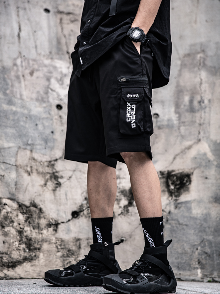 黑色抽繩機能工裝五分褲