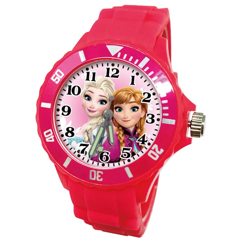 【迪士尼】冰雪奇緣姊妹運動彩帶錶 (桃紅色)