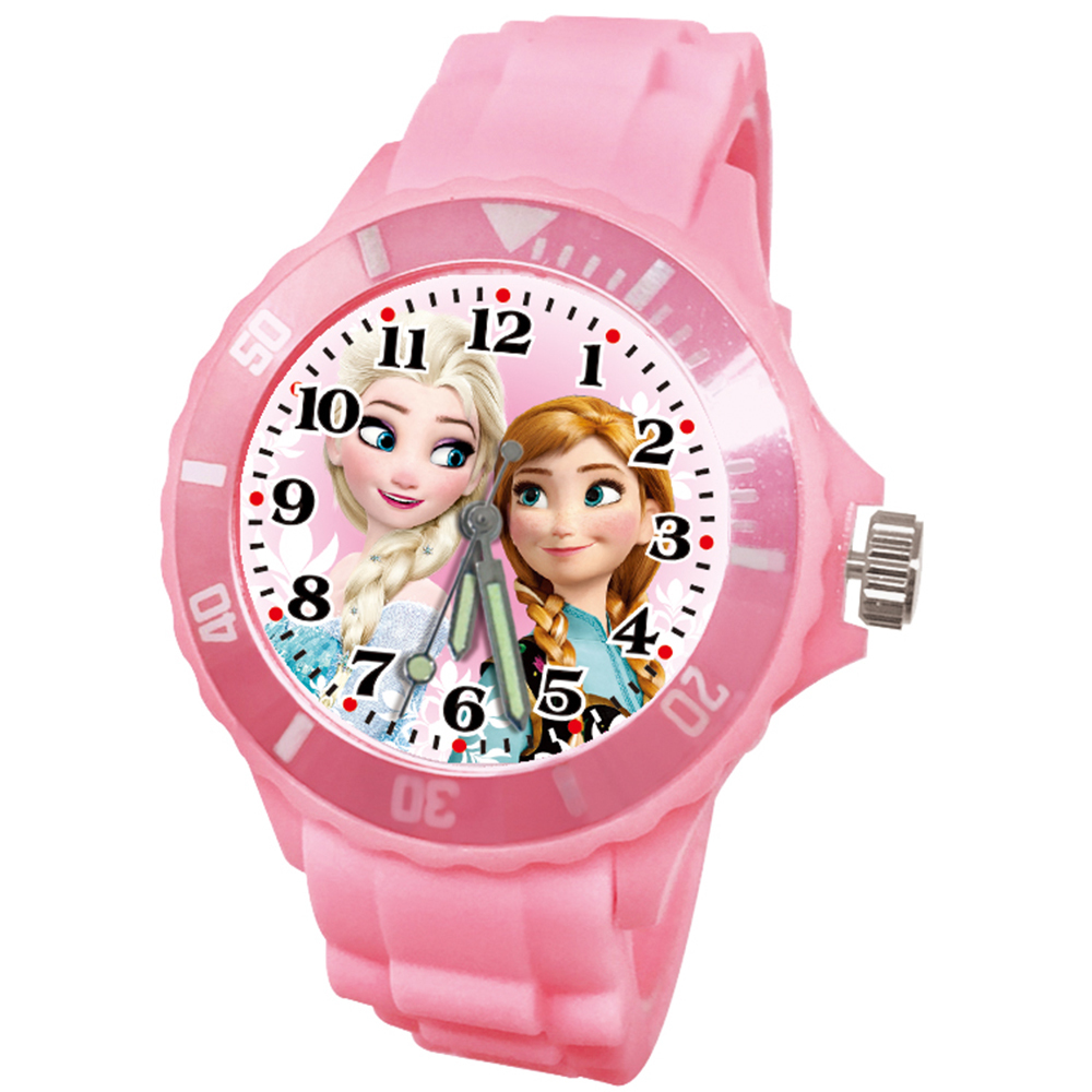 【迪士尼】冰雪奇緣姊妹運動彩帶錶 (粉紅色)