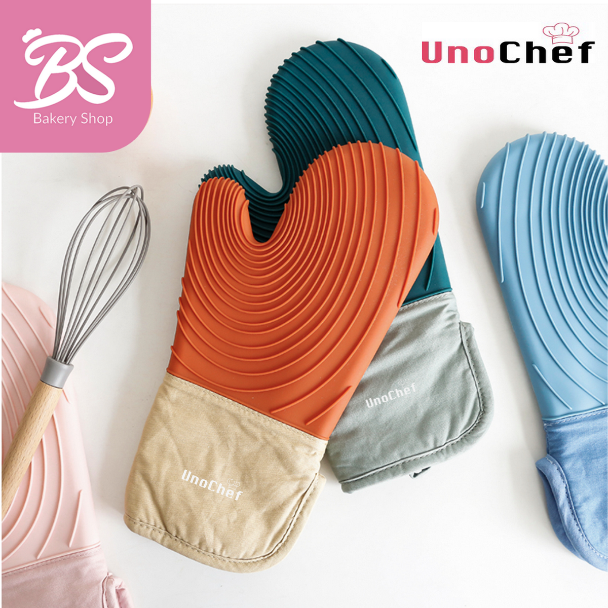 【UnoChef  Heat-Resistant Silicone Gloves 2pcs】Unopan Anti-slip Kitchen Glove baking oven 耐高温硅胶手套 厨房烤箱