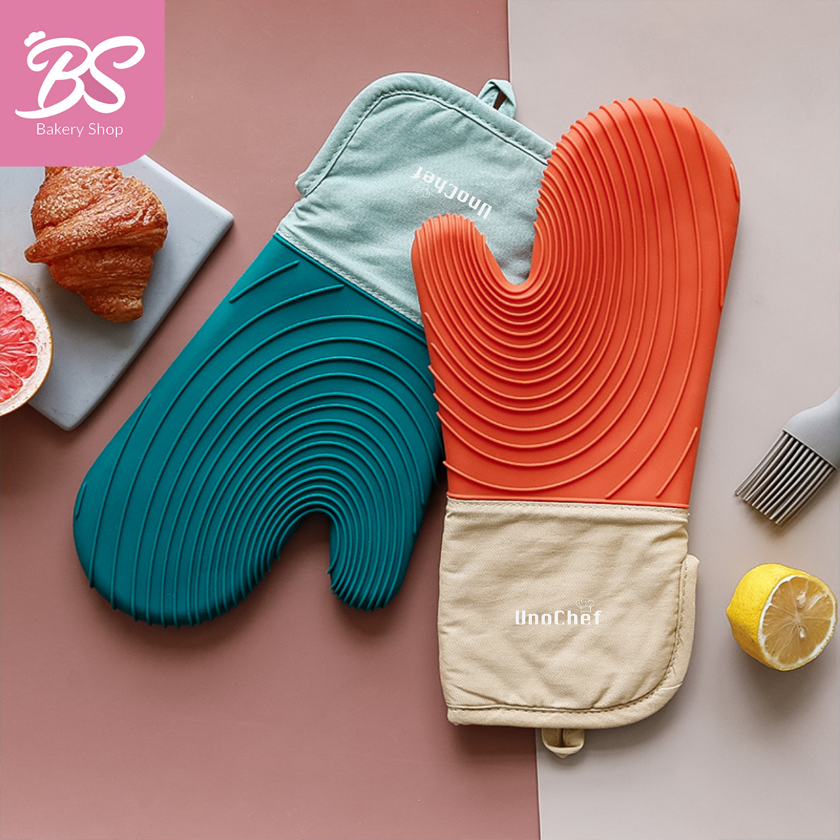 【UnoChef  Heat-Resistant Silicone Gloves 2pcs】Unopan Anti-slip Kitchen Glove baking oven 耐高温硅胶手套 厨房烤箱