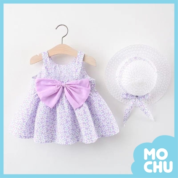飄飄小白花洋裝+帽子(三色)