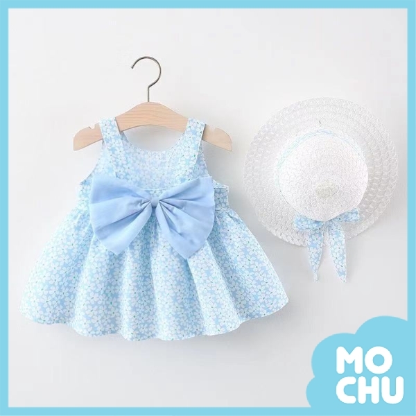 飄飄小白花洋裝+帽子(三色)